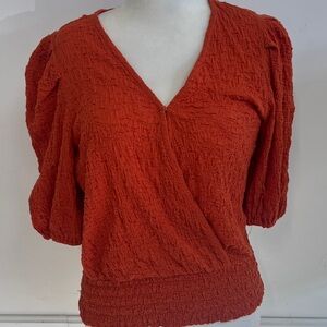 Calligraphie Orange Smocked Waist Blouse | Size M